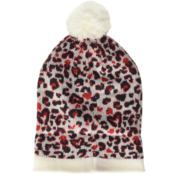 TOMMY HILFIGER Girls Leopard Print Cuffed Beanie Hat With Pom Pom - Picture 2 of 2